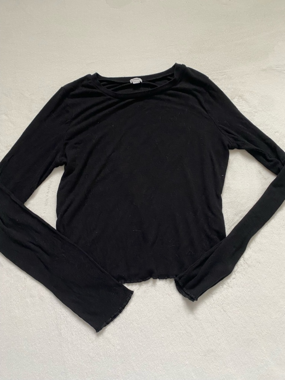 Garage Black Long Sleeve Ribbed Crewneck Top